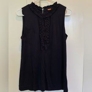 TORY BURCH NAVY RUFFLE TRIM  SLEEVELESS TANK DESIGNER TOP SZ SMALL S